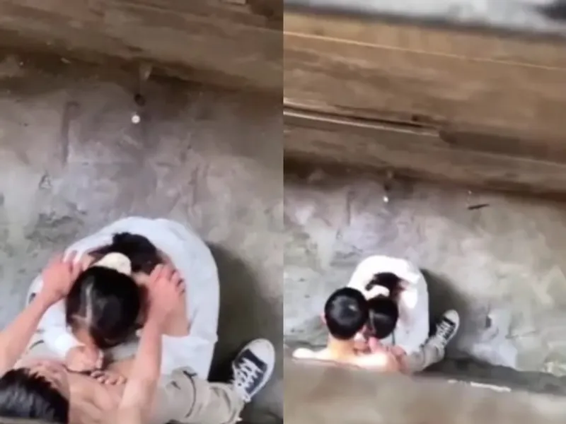 Quay lén nữ sinh mút cò người yêu ở khe nhà